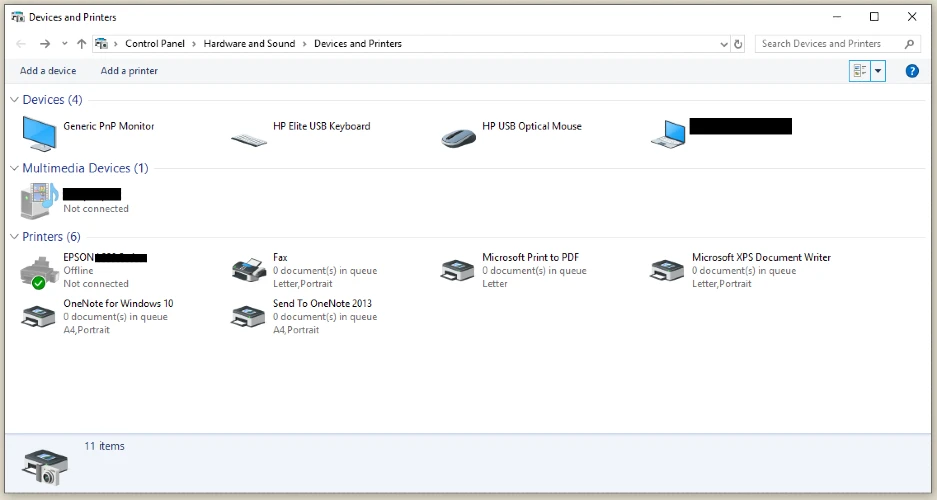 devices and printers windows 10