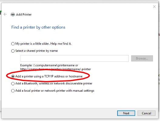 tcp/ip port printer installation